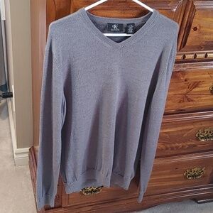 Calvin Klein Men's Gray Lightweight V-Neck Merino Wool Sweater Size Large